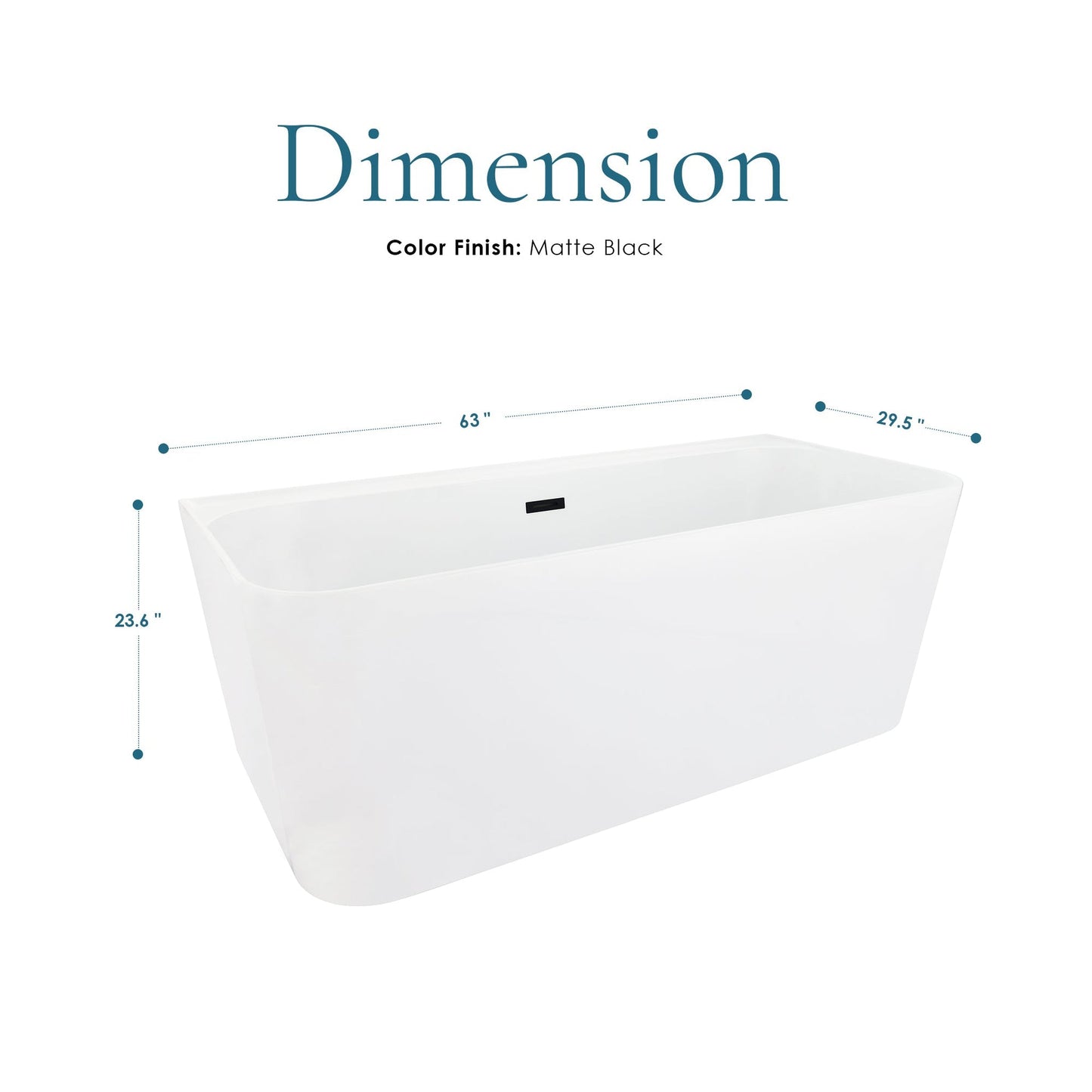 Altair Groda 63" x 30" White Acrylic Freestanding Bathtub With Matte Black Drain and Overflow