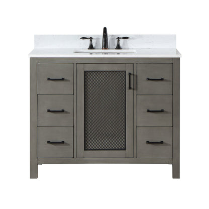 Altair Hadiya 42" Single Gray Pine Freestanding Bathroom Vanity Set With Elegant Aosta White Composite Stone Top, Rectangular Undermount Ceramic Sink, Overflow, and Backsplash