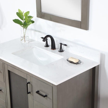 Altair Hadiya 42" Single Gray Pine Freestanding Bathroom Vanity Set With Mirror, Elegant Aosta White Composite Stone Top, Rectangular Undermount Ceramic Sink, Overflow, and Backsplash