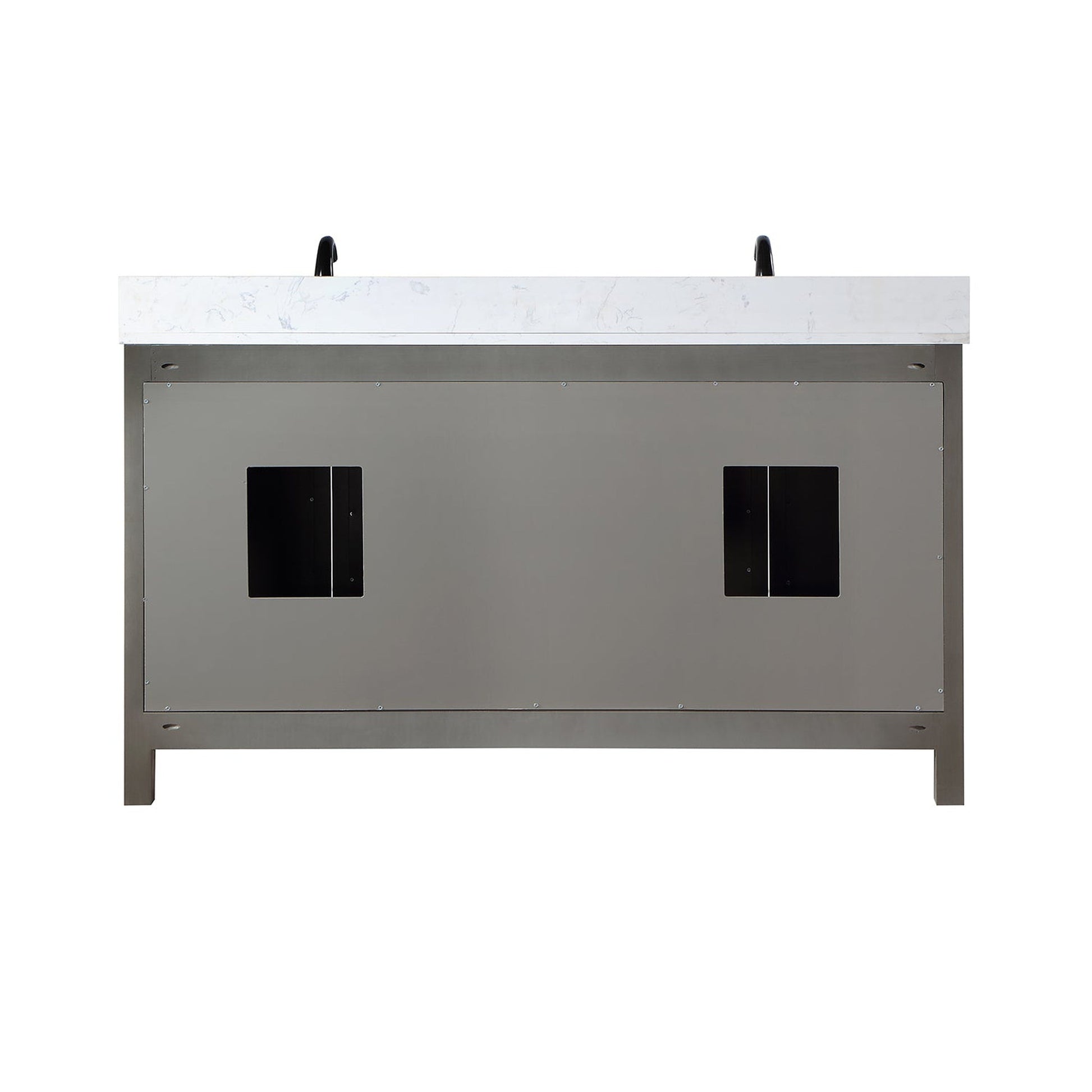 Altair Hadiya 60" Double Gray Pine Freestanding Bathroom Vanity Set With Mirror, Elegant Aosta White Composite Stone Top, Two Rectangular Undermount Ceramic Sinks, Overflow, and Backsplash