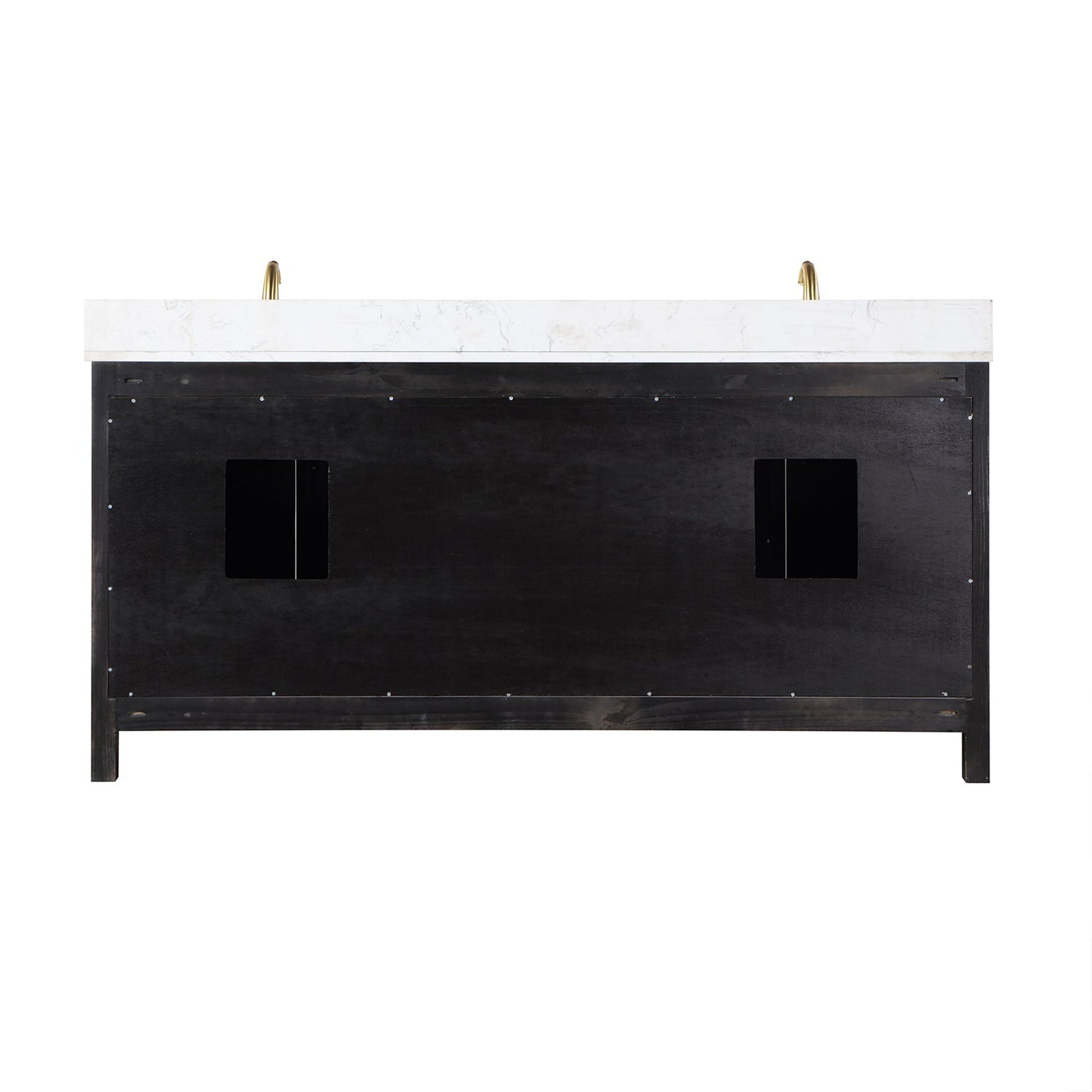 Altair Hadiya 72" Double Black Oak Freestanding Bathroom Vanity Set With Mirror, Elegant Aosta White Composite Stone Top, Two Rectangular Undermount Ceramic Sinks, Overflow, and Backsplash