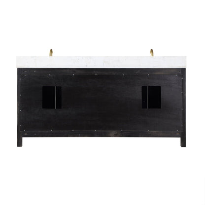 Altair Hadiya 72" Double Black Oak Freestanding Bathroom Vanity Set With Mirror, Elegant Aosta White Composite Stone Top, Two Rectangular Undermount Ceramic Sinks, Overflow, and Backsplash