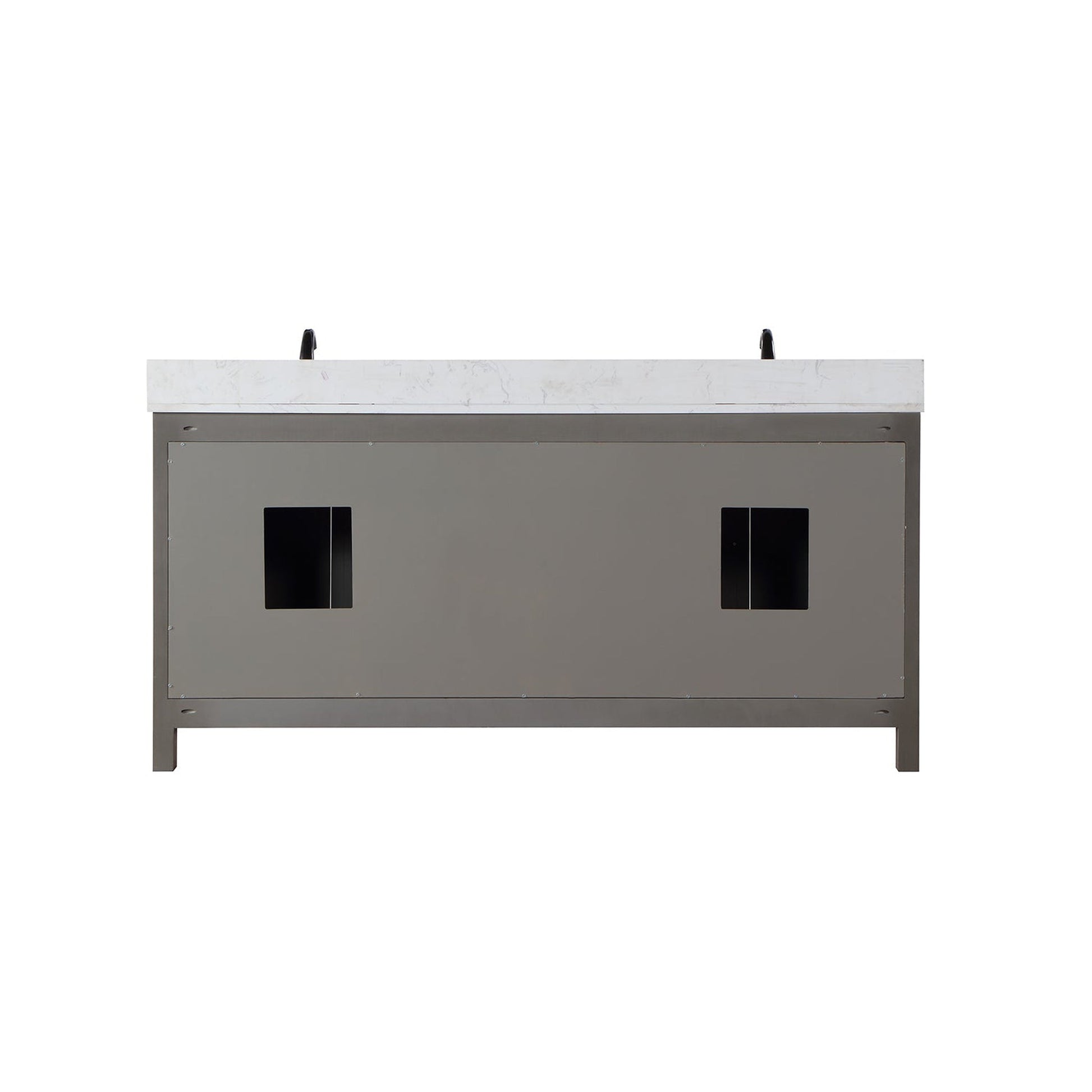 Altair Hadiya 72" Double Gray Pine Freestanding Bathroom Vanity Set With Mirror, Elegant Aosta White Composite Stone Top, Two Rectangular Undermount Ceramic Sinks, Overflow, and Backsplash