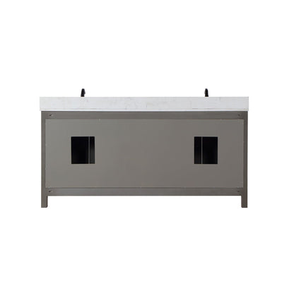 Altair Hadiya 72" Double Gray Pine Freestanding Bathroom Vanity Set With Mirror, Elegant Aosta White Composite Stone Top, Two Rectangular Undermount Ceramic Sinks, Overflow, and Backsplash
