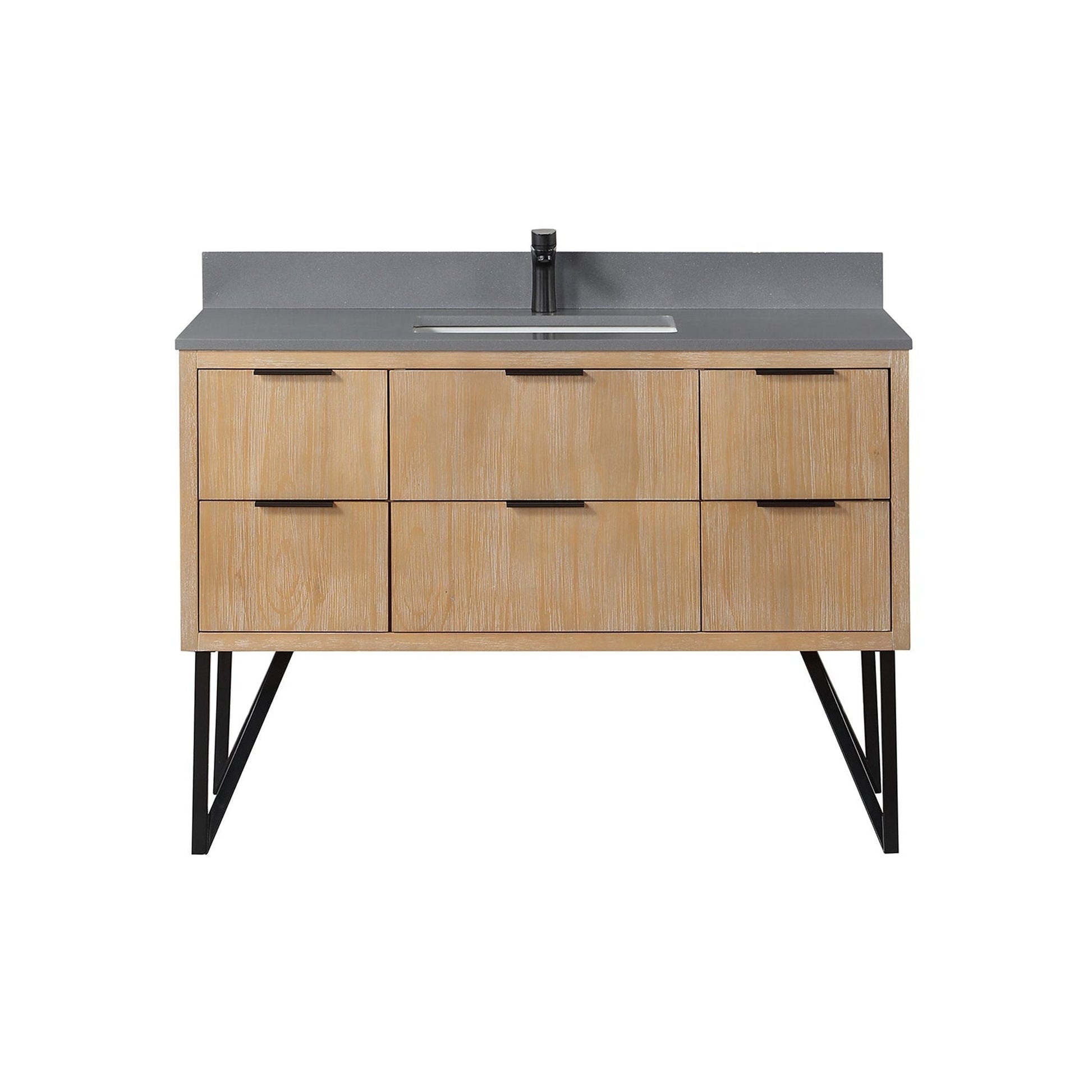 Altair Helios 48" Weathered Pine Freestanding Single Bathroom Vanity Set With Concrete Gray Composite Stone Top, Single Rectangular Undermount Ceramic Sink, Overflow, and Backsplash