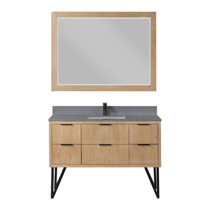 Altair Helios 48" Weathered Pine Freestanding Single Bathroom Vanity Set With Mirror, Concrete Gray Composite Stone Top, Single Rectangular Undermount Ceramic Sink, Overflow, and Backsplash