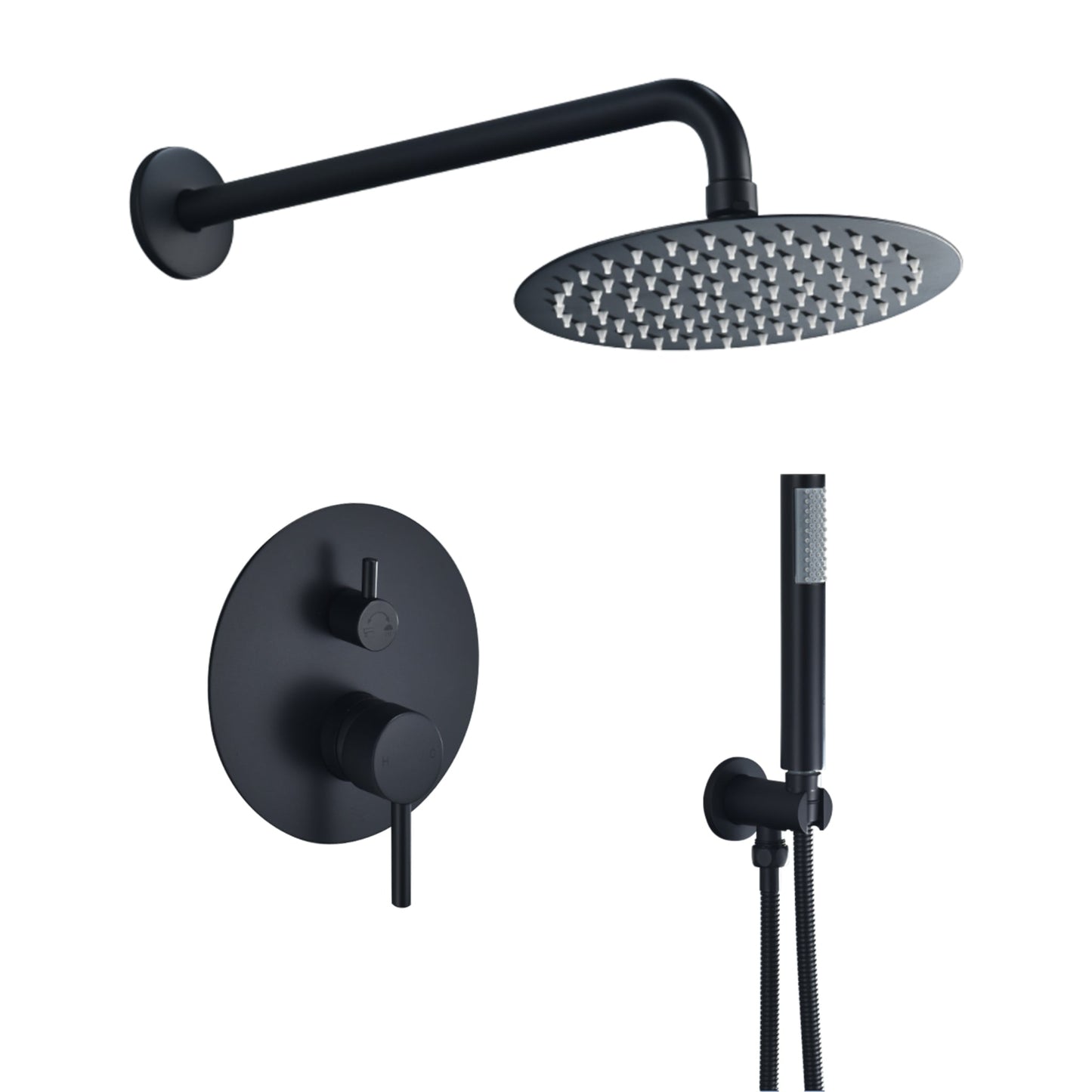 Altair Herne Matte Black Complete Shower System With 8" Round Rain Shower Head and Rough-In Valve