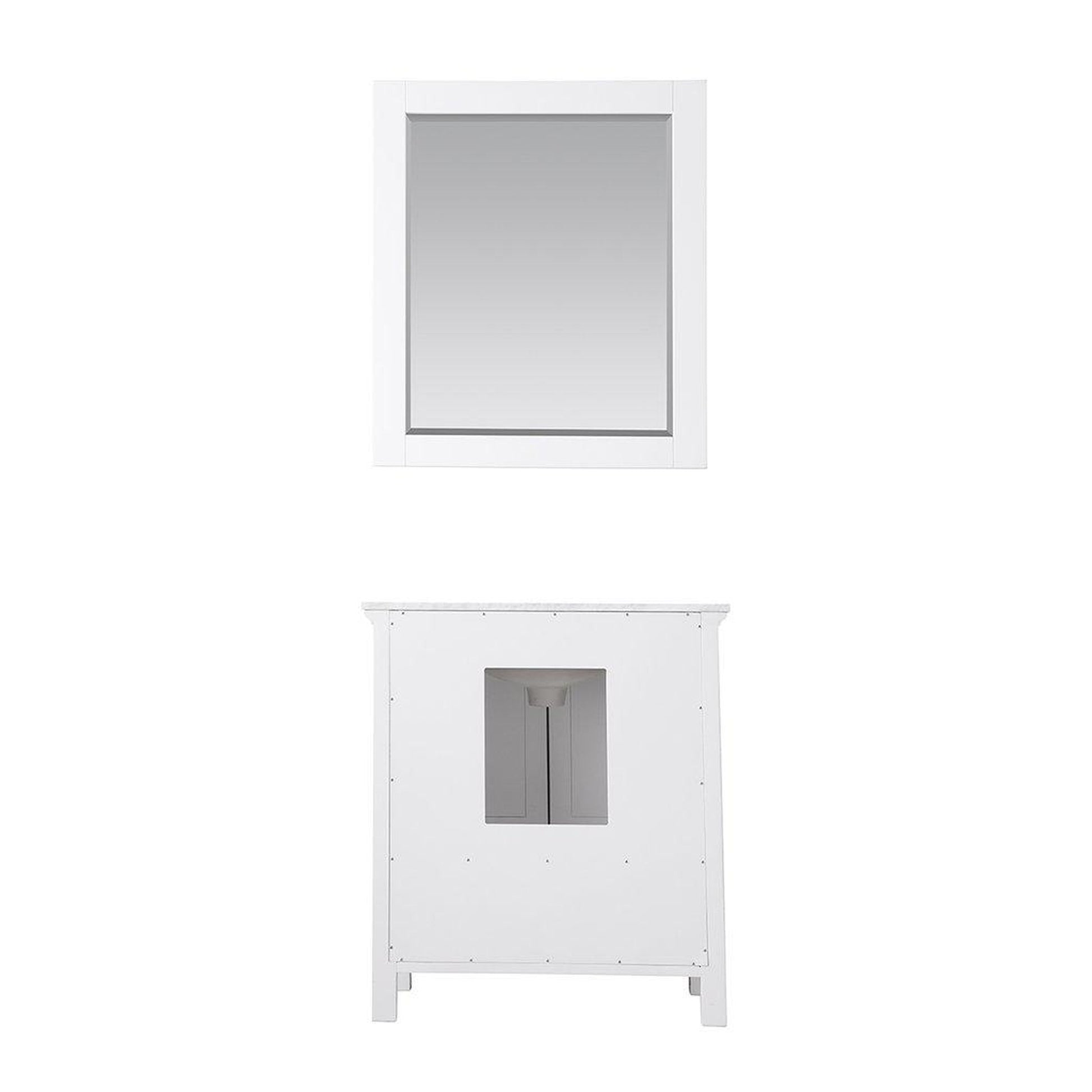 Altair Isla 30" Single White Freestanding Bathroom Vanity Set With Mirror, Natural Carrara White Marble Top, Rectangular Undermount Ceramic Sink, and Overflow