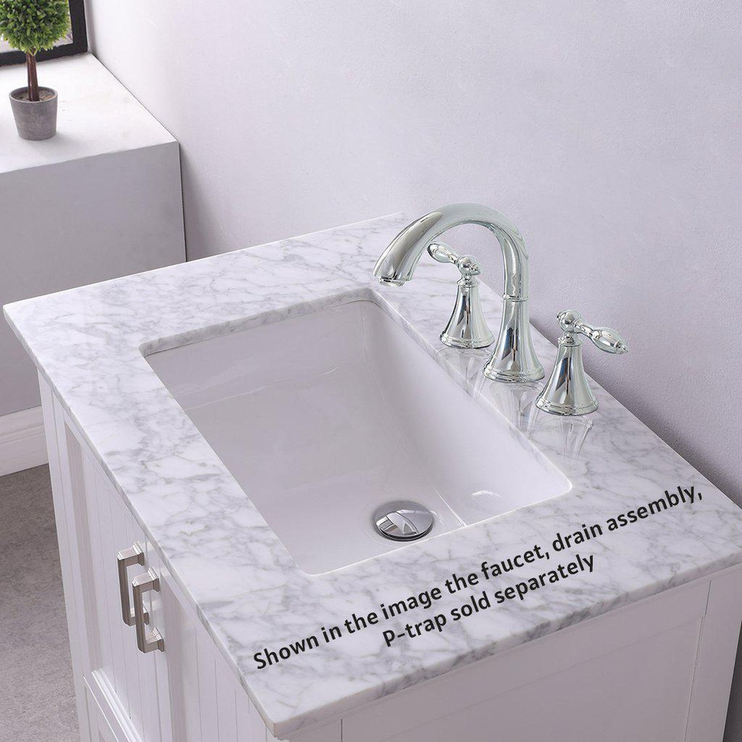 Altair Isla 30" Single White Freestanding Bathroom Vanity Set With Natural Carrara White Marble Top, Rectangular Undermount Ceramic Sink, and Overflow