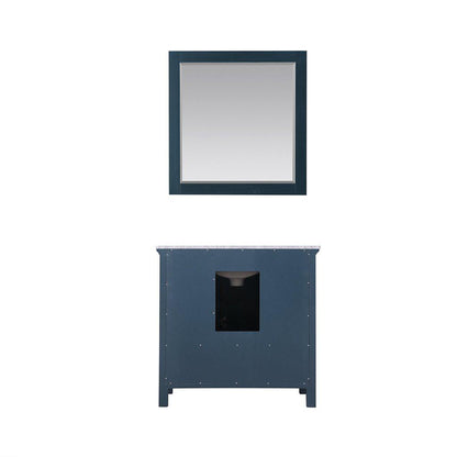 Altair Isla 36" Single Classic Blue Freestanding Bathroom Vanity Set With Mirror, Natural Carrara White Marble Top, Rectangular Undermount Ceramic Sink, and Overflow