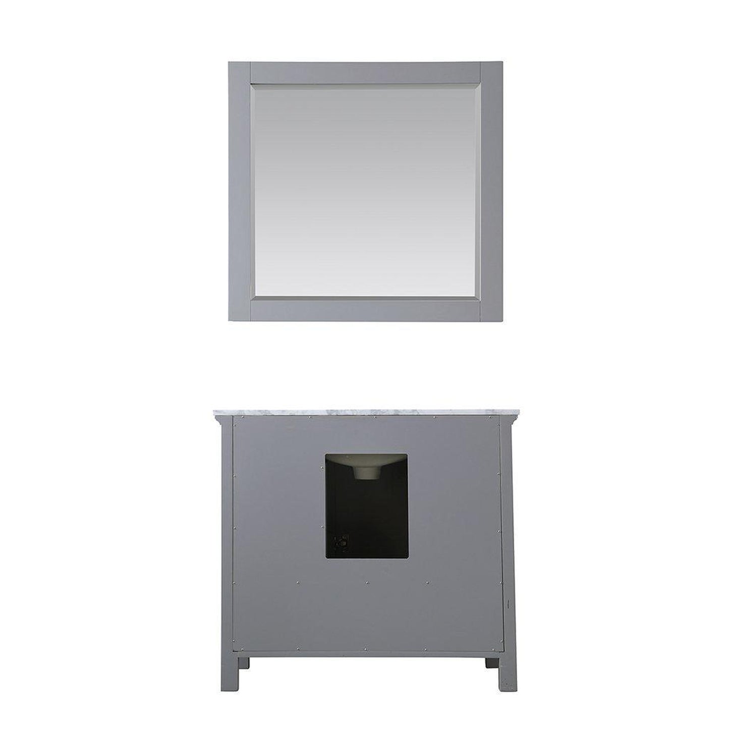 Altair Isla 36" Single Gray Freestanding Bathroom Vanity Set With Mirror, Natural Carrara White Marble Top, Rectangular Undermount Ceramic Sink, and Overflow