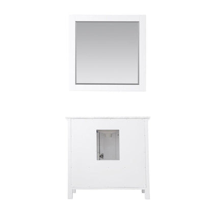 Altair Isla 36" Single White Freestanding Bathroom Vanity Set With Mirror, Natural Carrara White Marble Top, Rectangular Undermount Ceramic Sink, and Overflow