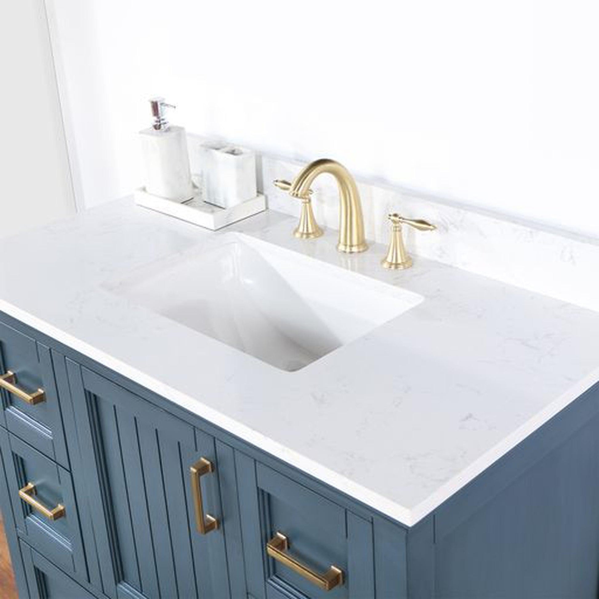 Altair Isla 42" Single Classic Blue Freestanding Bathroom Vanity Set With Aosta White Composite Stone Top, Rectangular Undermount Ceramic Sink, and Overflow