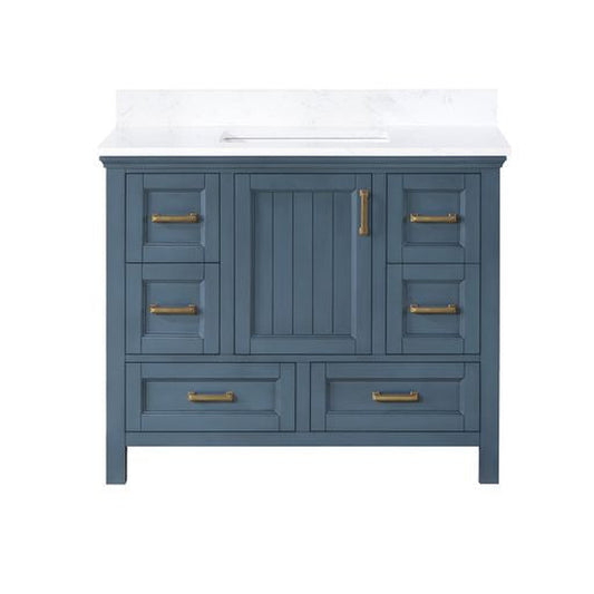 Altair Isla 42" Single Classic Blue Freestanding Bathroom Vanity Set With Aosta White Composite Stone Top, Rectangular Undermount Ceramic Sink, and Overflow