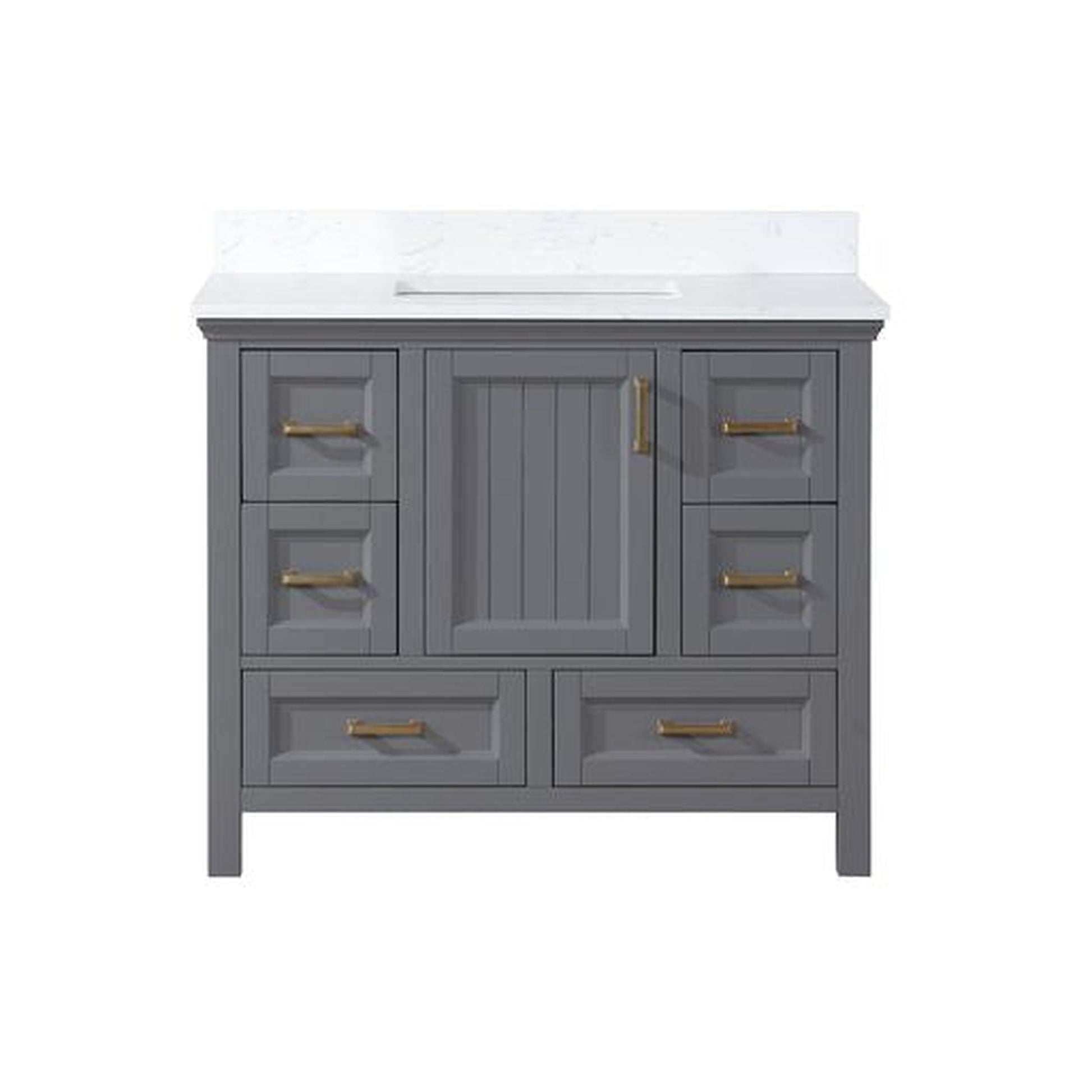 Altair Isla 42" Single Gray Freestanding Bathroom Vanity Set With Aosta White Composite Stone Top, Rectangular Undermount Ceramic Sink, and Overflow