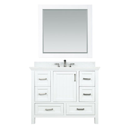 Altair Isla 42" Single White Freestanding Bathroom Vanity Set With Mirror, Aosta White Composite Stone Top Two Rectangular Undermount Ceramic Sinks, Overflow, and Backsplash