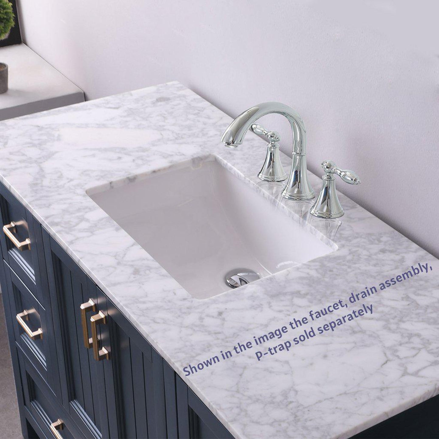 Altair Isla 48" Single Classic Blue Freestanding Bathroom Vanity Set With Natural Carrara White Marble Top, Rectangular Undermount Ceramic Sink, and Overflow