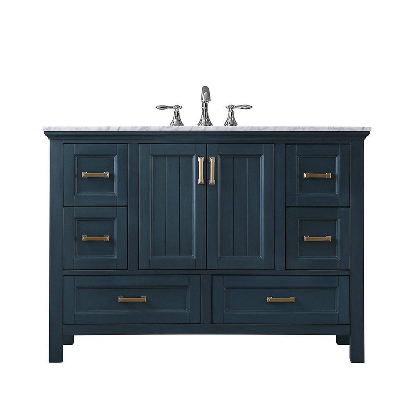 Altair Isla 48" Single Classic Blue Freestanding Bathroom Vanity Set With Natural Carrara White Marble Top, Rectangular Undermount Ceramic Sink, and Overflow