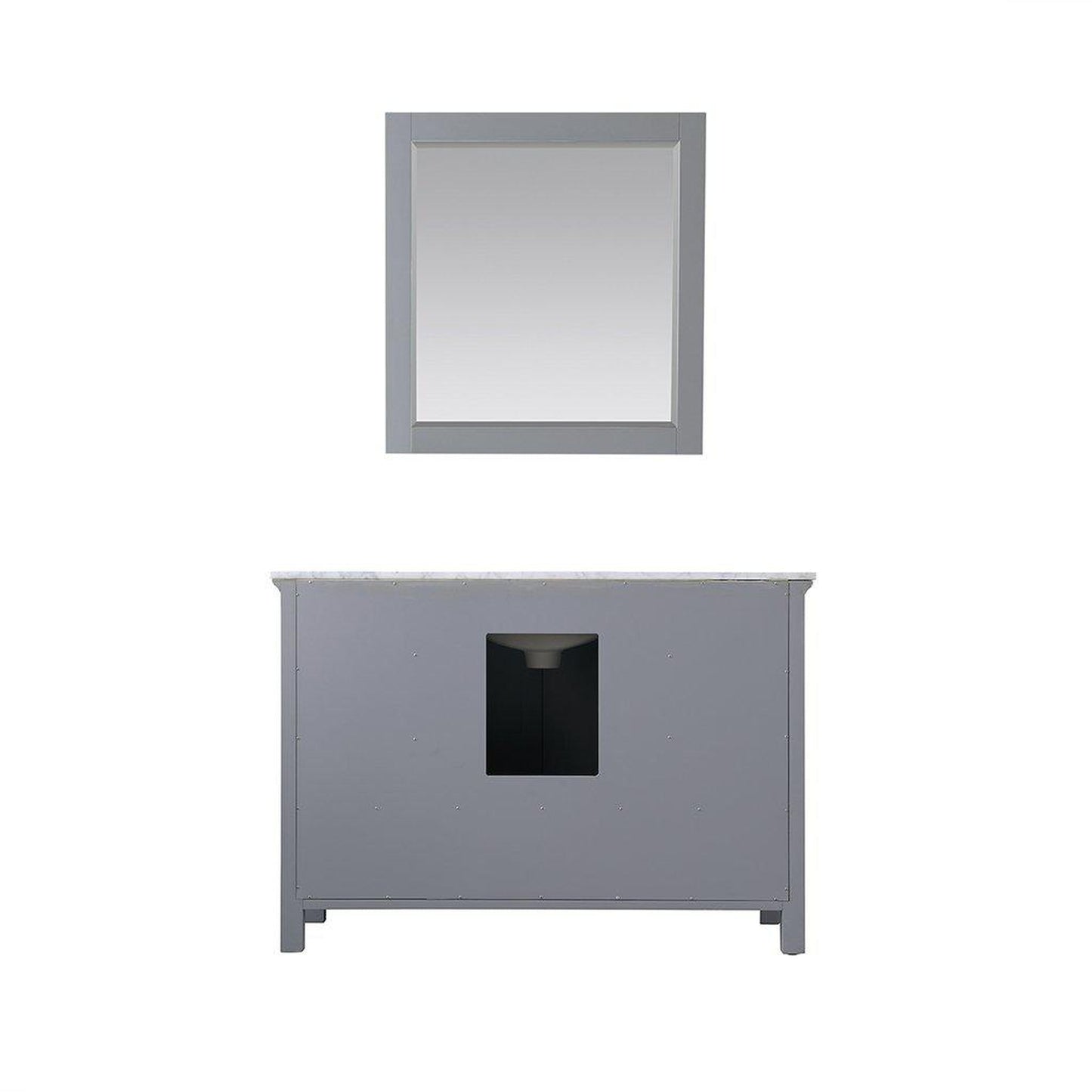 Altair Isla 48" Single Gray Freestanding Bathroom Vanity Set With Mirror, Natural Carrara White Marble Top, Rectangular Undermount Ceramic Sink, and Overflow