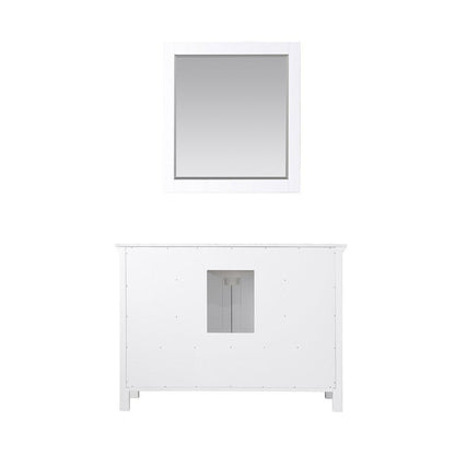 Altair Isla 48" Single White Freestanding Bathroom Vanity Set With Mirror, Natural Carrara White Marble Top, Rectangular Undermount Ceramic Sink, and Overflow