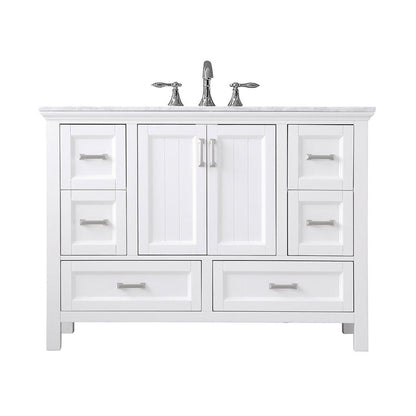 Altair Isla 48" Single White Freestanding Bathroom Vanity Set With Natural Carrara White Marble Top, Rectangular Undermount Ceramic Sink, and Overflow