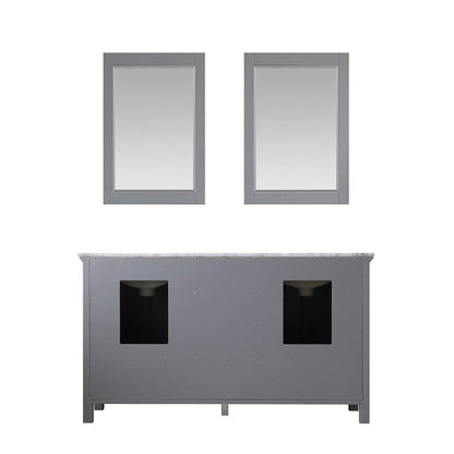 Altair Isla 60" Double Gray Freestanding Bathroom Vanity Set With Mirror, Natural Carrara White Marble Top, Two Rectangular Undermount Ceramic Sinks, and Overflow