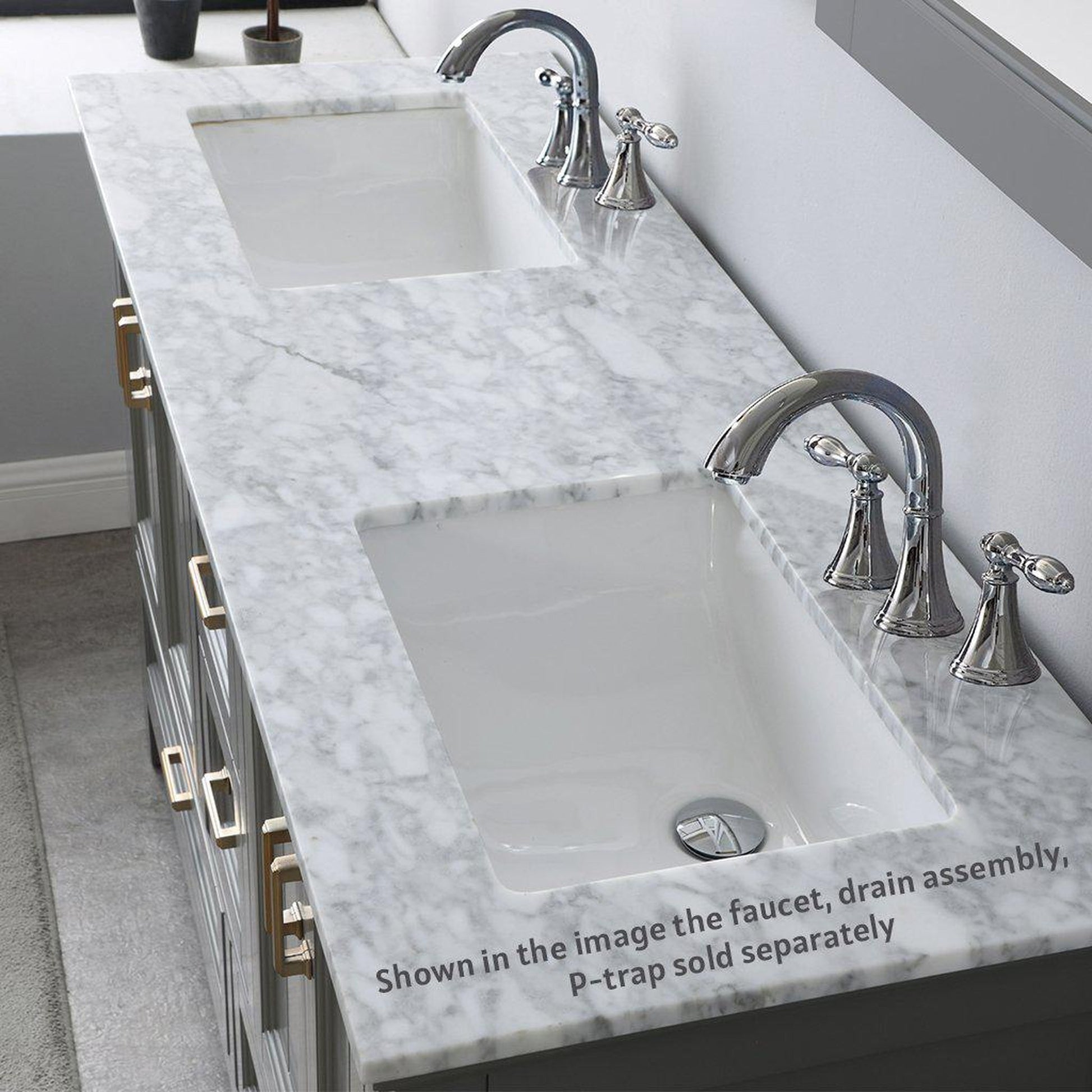 Altair Isla 60" Double Gray Freestanding Bathroom Vanity Set With Mirror, Natural Carrara White Marble Top, Two Rectangular Undermount Ceramic Sinks, and Overflow