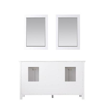 Altair Isla 60" Double White Freestanding Bathroom Vanity Set With Mirror, Natural Carrara White Marble Top, Two Rectangular Undermount Ceramic Sinks, and Overflow