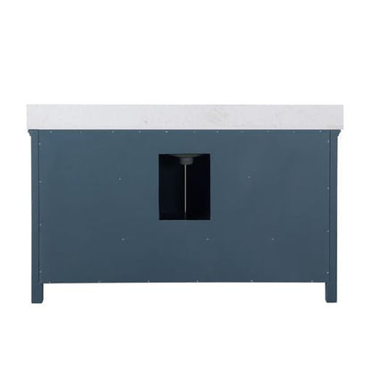 Altair Isla 60" Single Classic Blue Freestanding Bathroom Vanity Set With Aosta White Composite Stone Top, Rectangular Undermount Ceramic Sink, and Overflow