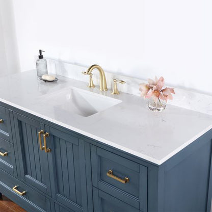 Altair Isla 60" Single Classic Blue Freestanding Bathroom Vanity Set With Aosta White Composite Stone Top, Rectangular Undermount Ceramic Sink, and Overflow