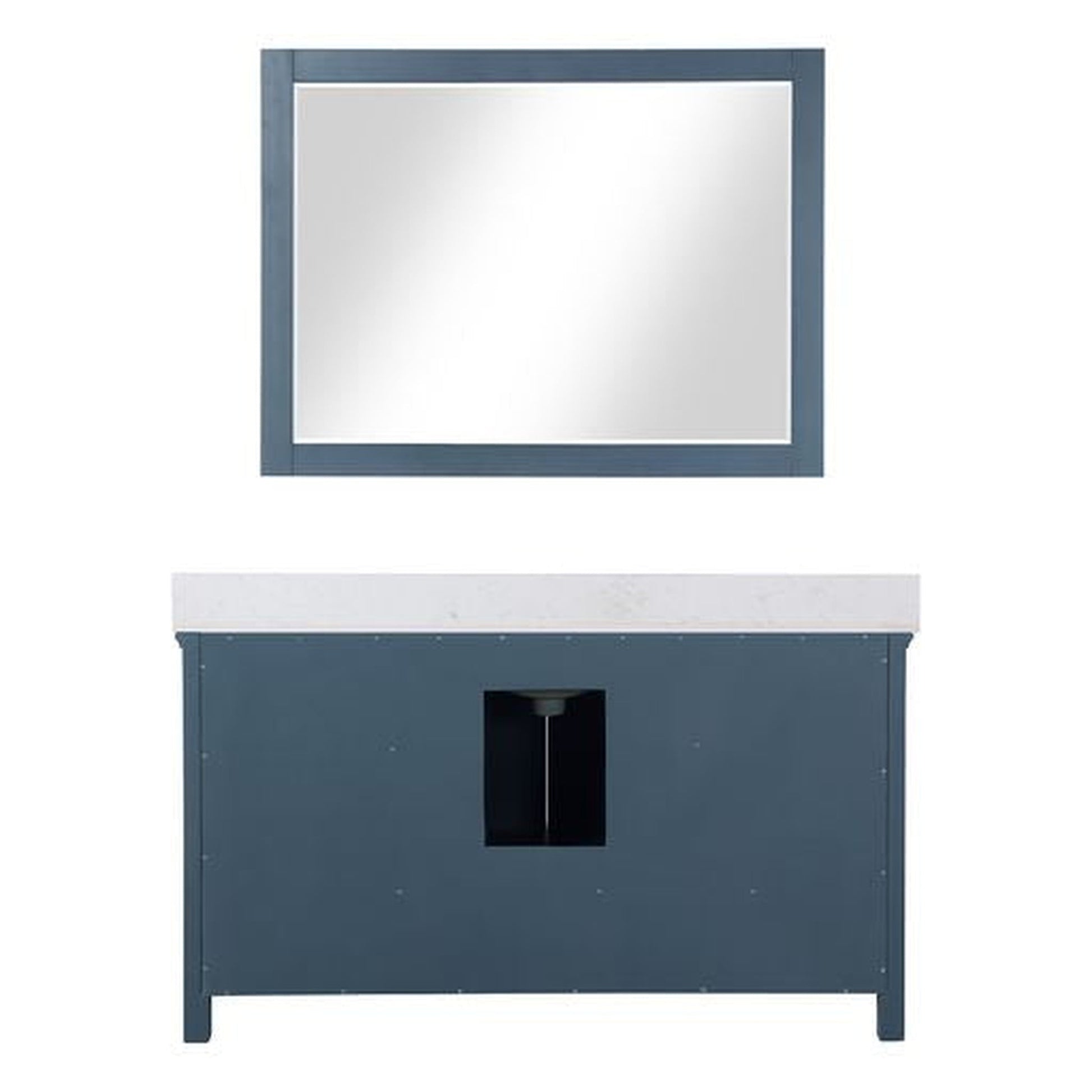 Altair Isla 60" Single Classic Blue Freestanding Bathroom Vanity Set With Mirror, Aosta White Composite Stone Top, Rectangular Undermount Ceramic Sink, and Overflow