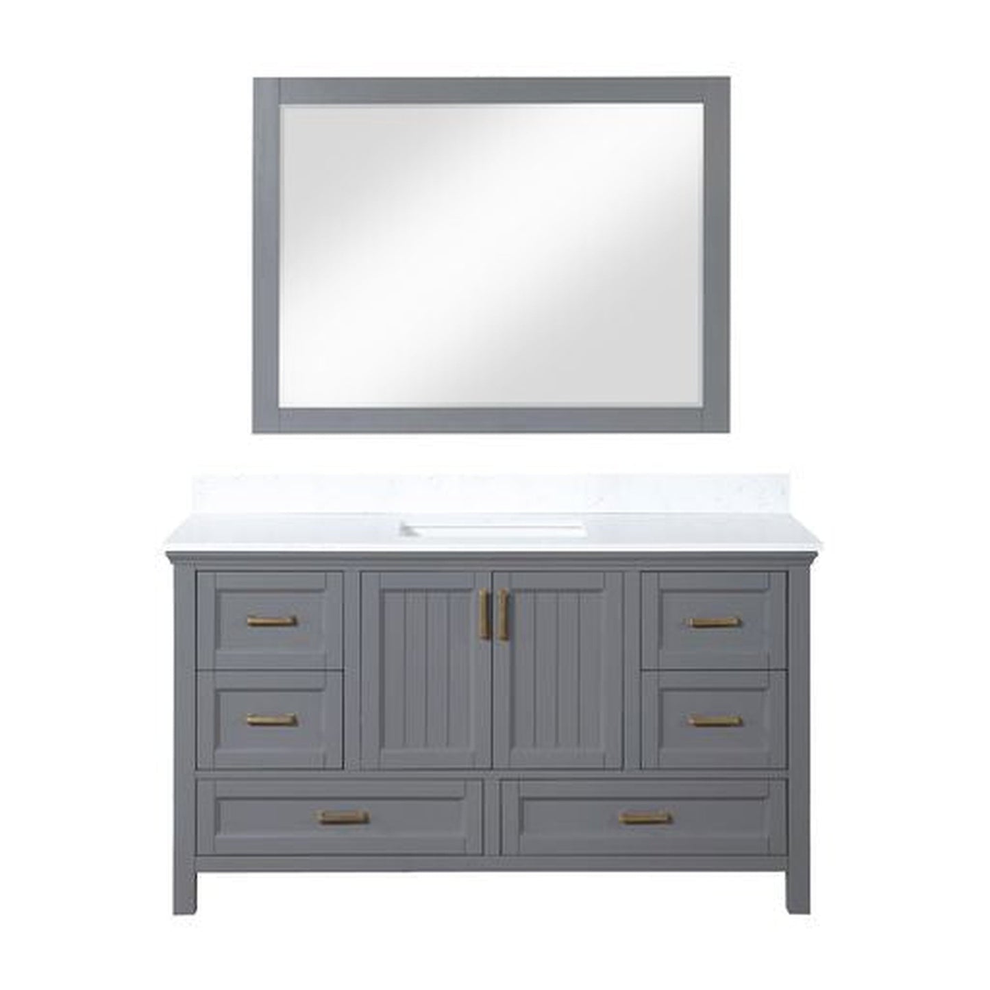 Altair Isla 60" Single Gray Freestanding Bathroom Vanity Set With Mirror, Aosta White Composite Stone Top, Rectangular Undermount Ceramic Sink, and Overflow