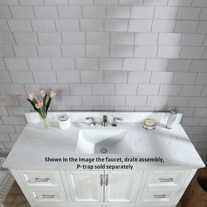 Altair Isla 60" Single White Freestanding Bathroom Vanity Set With Aosta White Composite Stone Top Two Rectangular Undermount Ceramic Sinks, Overflow, and Backsplash