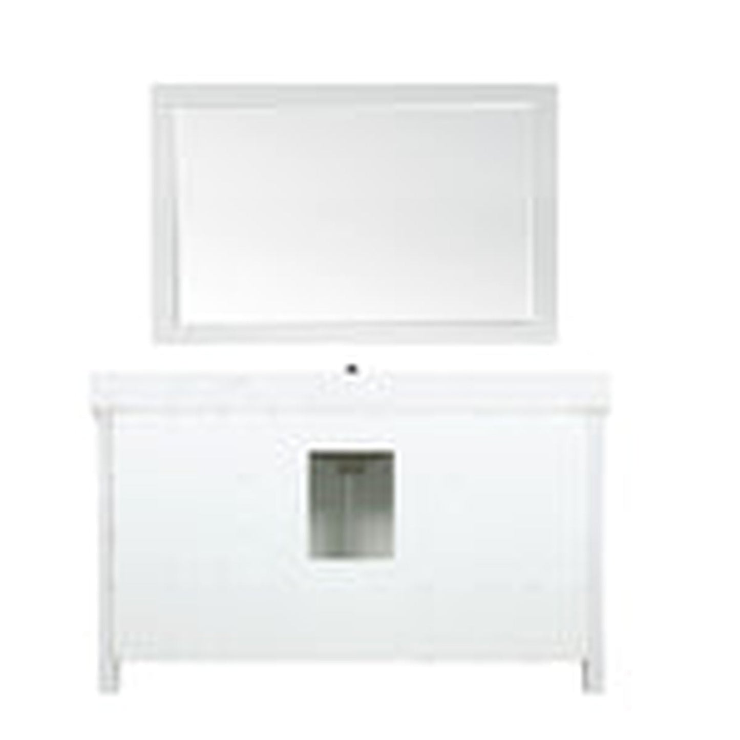 Altair Isla 60" Single White Freestanding Bathroom Vanity Set With Mirror, Aosta White Composite Stone Top Two Rectangular Undermount Ceramic Sinks, Overflow, and Backsplash