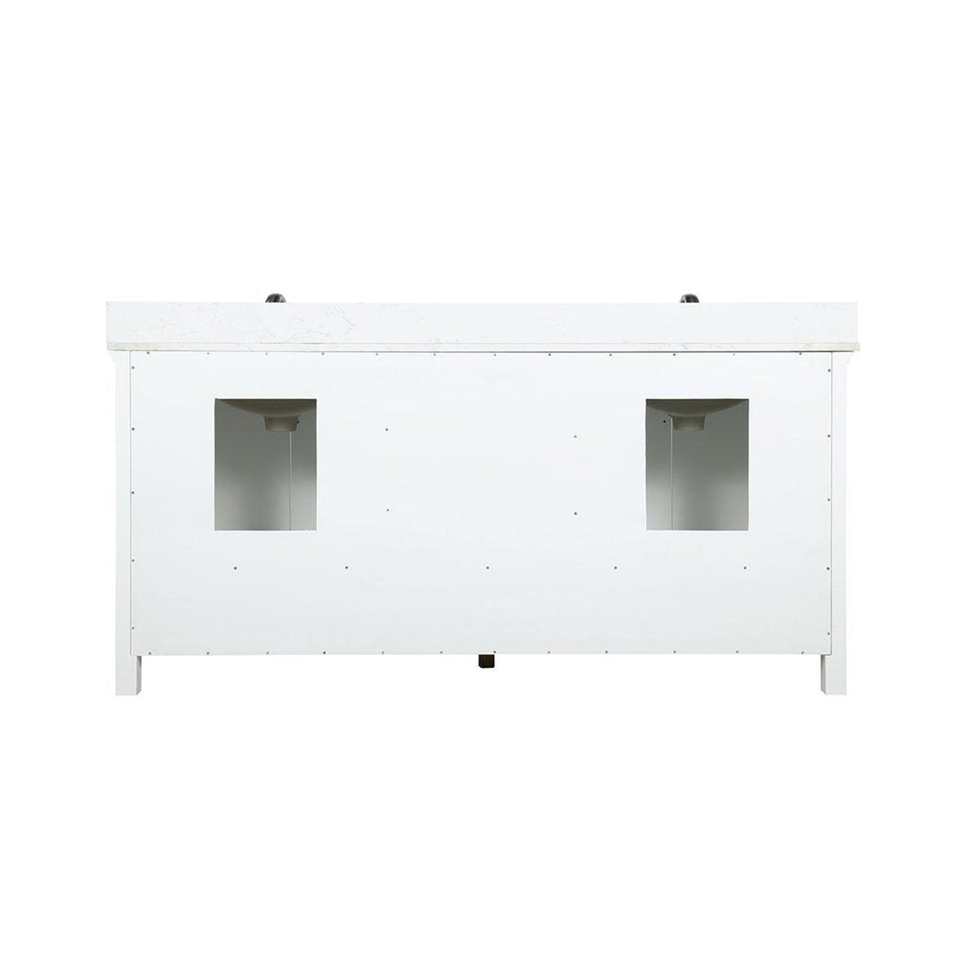 Altair Isla 72" Double White Freestanding Bathroom Vanity Set With Aosta White Composite Stone Top Two Rectangular Undermount Ceramic Sinks, Overflow, and Backsplash