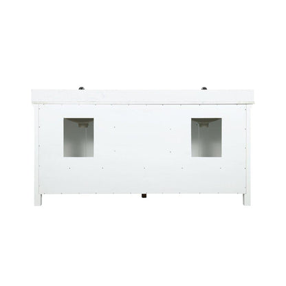 Altair Isla 72" Double White Freestanding Bathroom Vanity Set With Aosta White Composite Stone Top Two Rectangular Undermount Ceramic Sinks, Overflow, and Backsplash