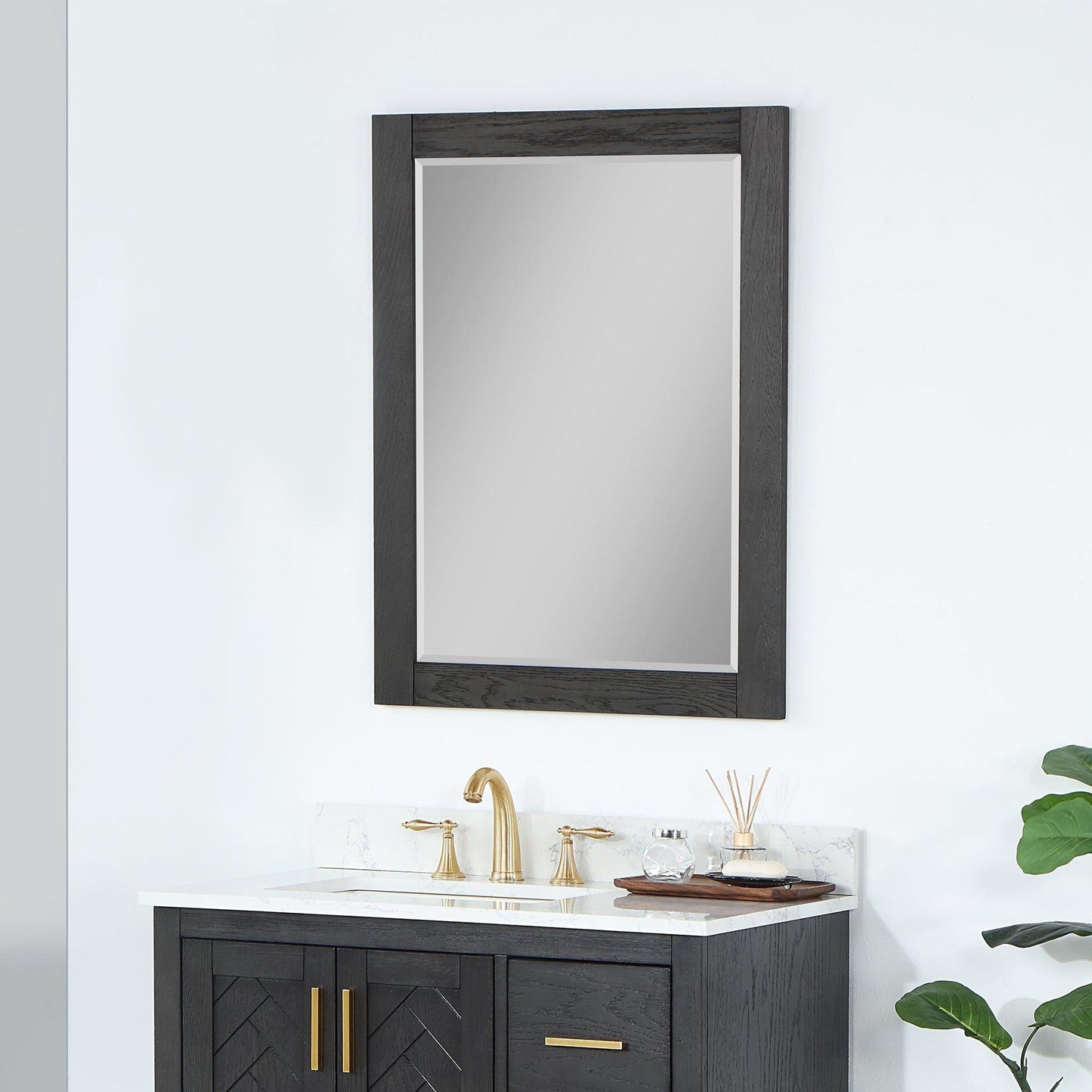 Altair Ivy 27" x 36" Rectangle Brown Oak Wood Framed Wall-Mounted Mirror