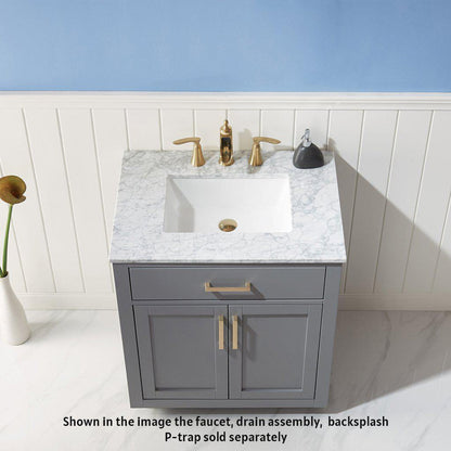 Altair Ivy 30" Single Gray Freestanding Bathroom Vanity Set With Natural Carrara White Marble Top, Rectangular Undermount Ceramic Sink, and Overflow