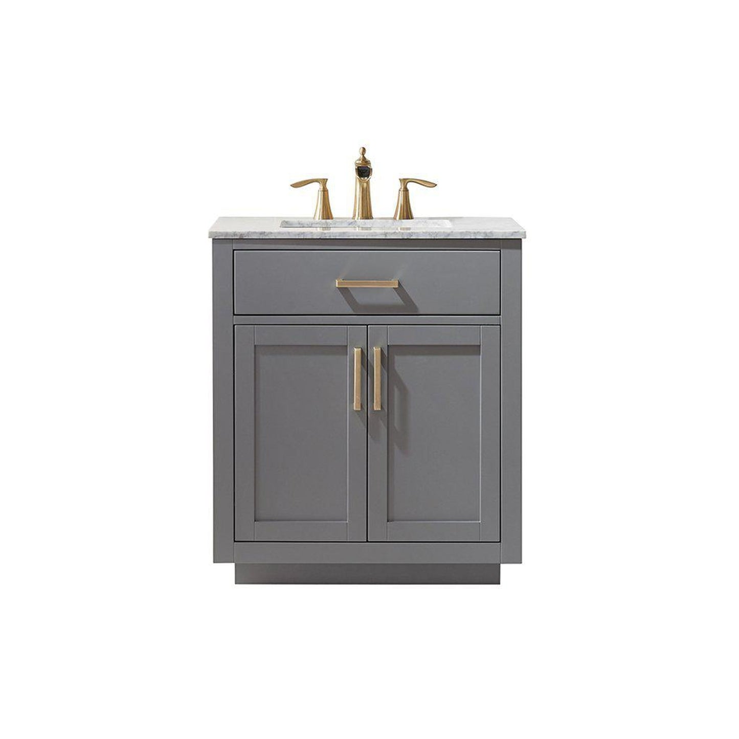 Altair Ivy 30" Single Gray Freestanding Bathroom Vanity Set With Natural Carrara White Marble Top, Rectangular Undermount Ceramic Sink, and Overflow