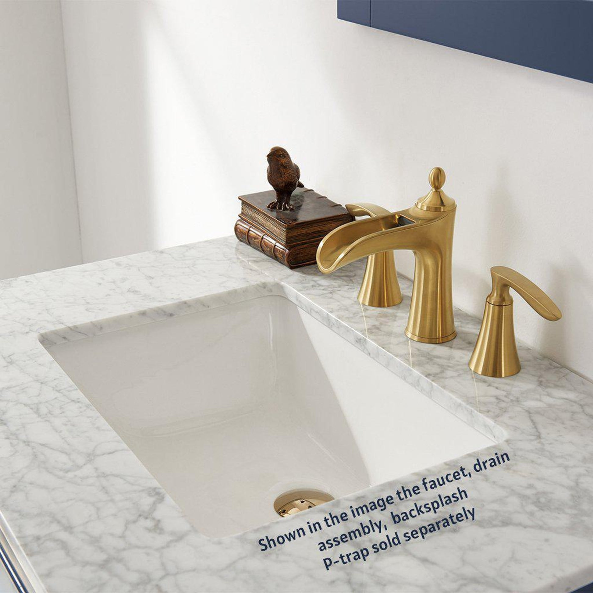 Altair Ivy 30" Single Royal Blue Freestanding Bathroom Vanity Set With Mirror, Natural Carrara White Marble Top, Rectangular Undermount Ceramic Sink, and Overflow