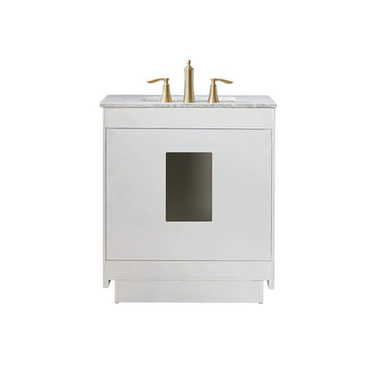 Altair Ivy 30" Single White Freestanding Bathroom Vanity Set With Natural Carrara White Marble Top, Rectangular Undermount Ceramic Sink, and Overflow