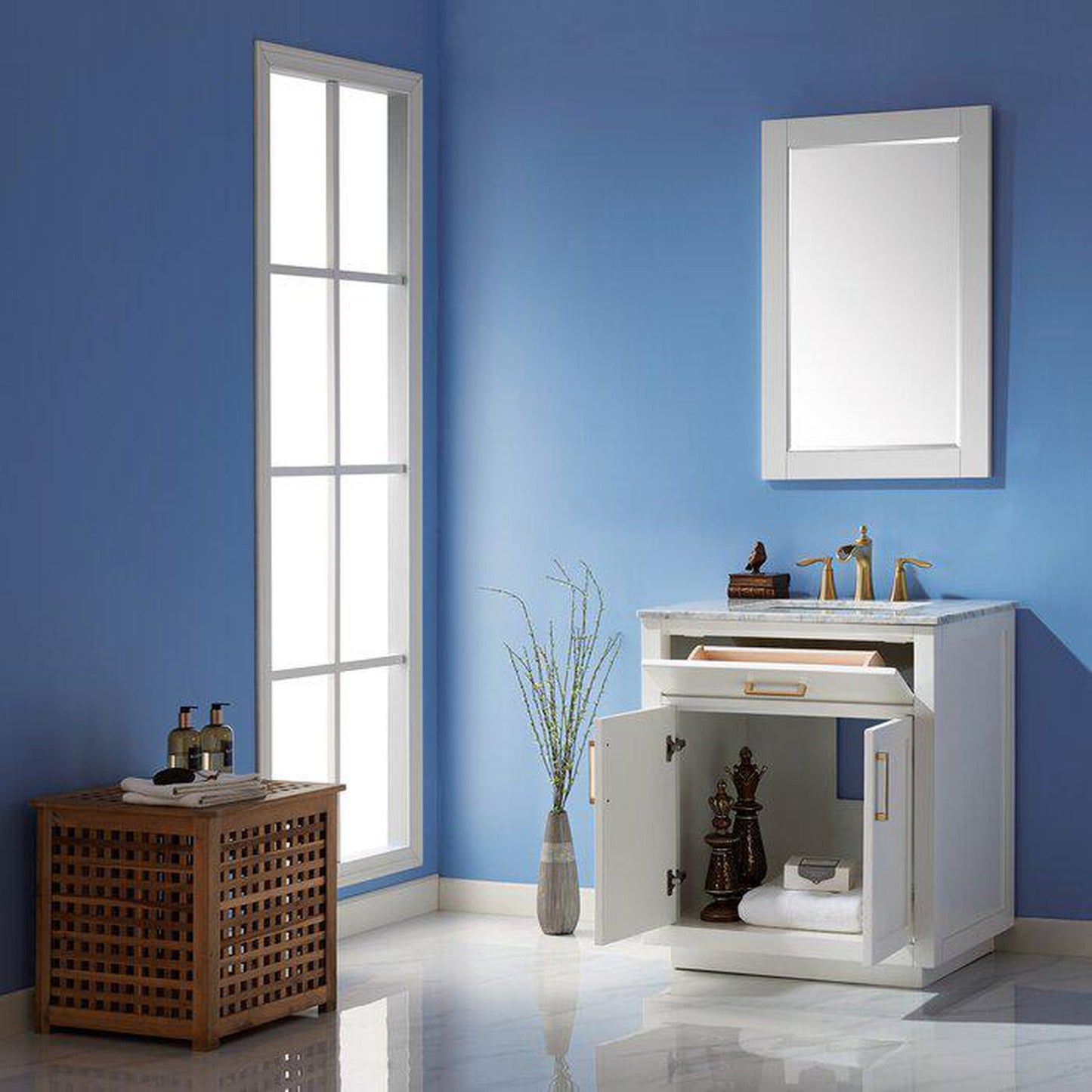 Altair Ivy 30" White Freestanding Single Bathroom Vanity Base With Mirror