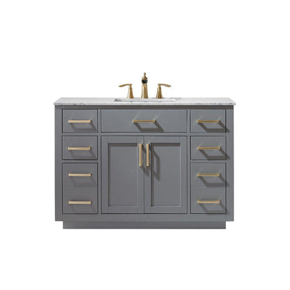 Altair Ivy 48" Single Gray Freestanding Bathroom Vanity Set With Natural Carrara White Marble Top, Rectangular Undermount Ceramic Sink, and Overflow