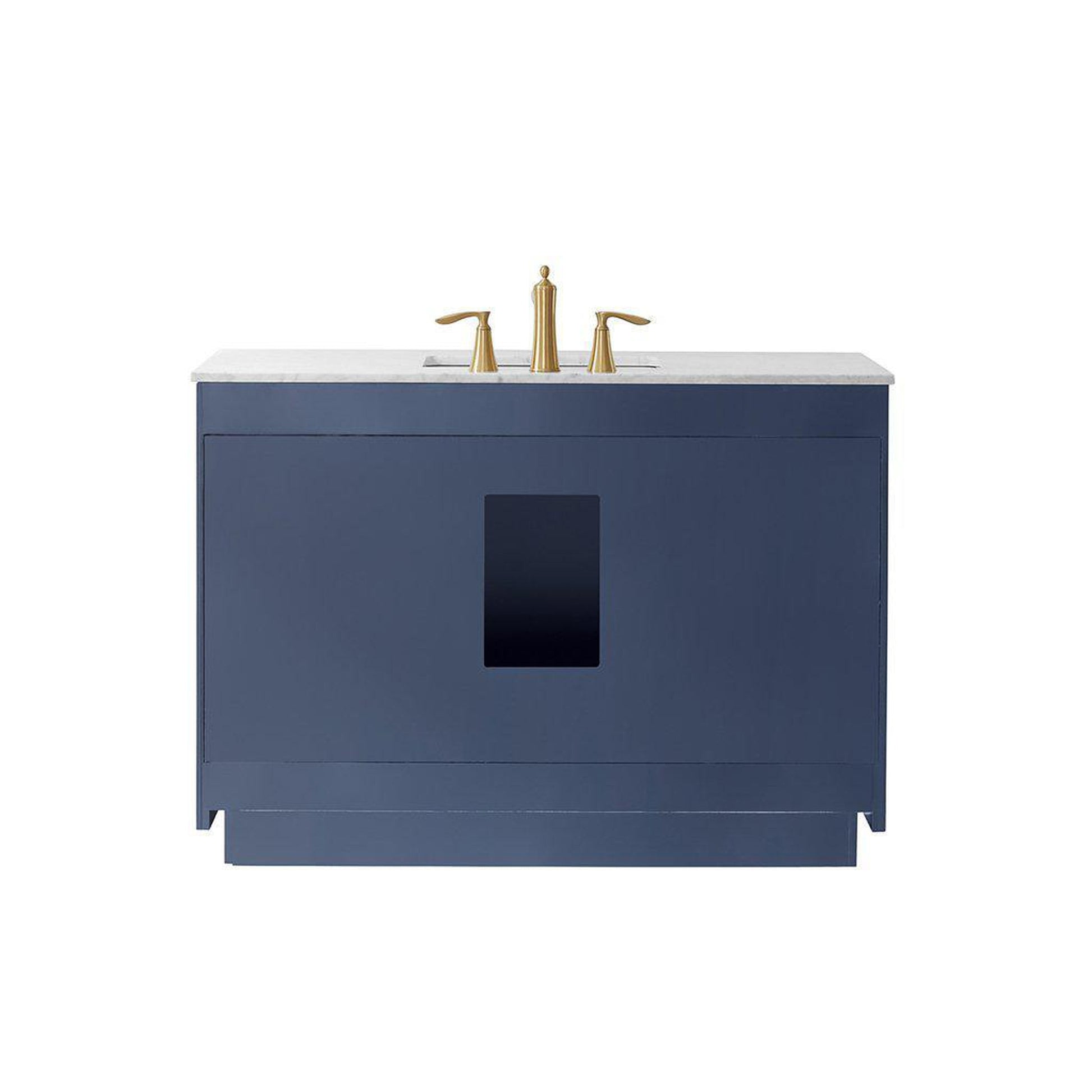 Altair Ivy 48" Single Royal Blue Freestanding Bathroom Vanity Set With Natural Carrara White Marble Top, Rectangular Undermount Ceramic Sink, and Overflow