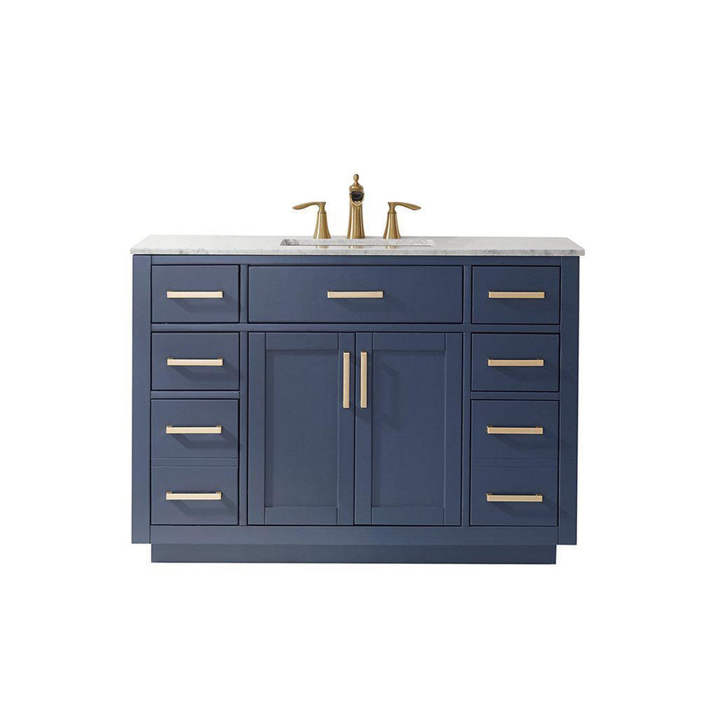 Altair Ivy 48" Single Royal Blue Freestanding Bathroom Vanity Set With Natural Carrara White Marble Top, Rectangular Undermount Ceramic Sink, and Overflow