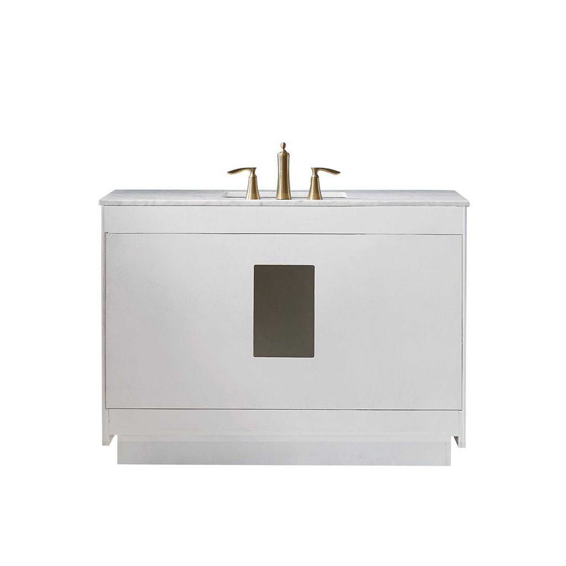 Altair Ivy 48" Single White Freestanding Bathroom Vanity Set With Natural Carrara White Marble Top, Rectangular Undermount Ceramic Sink, and Overflow