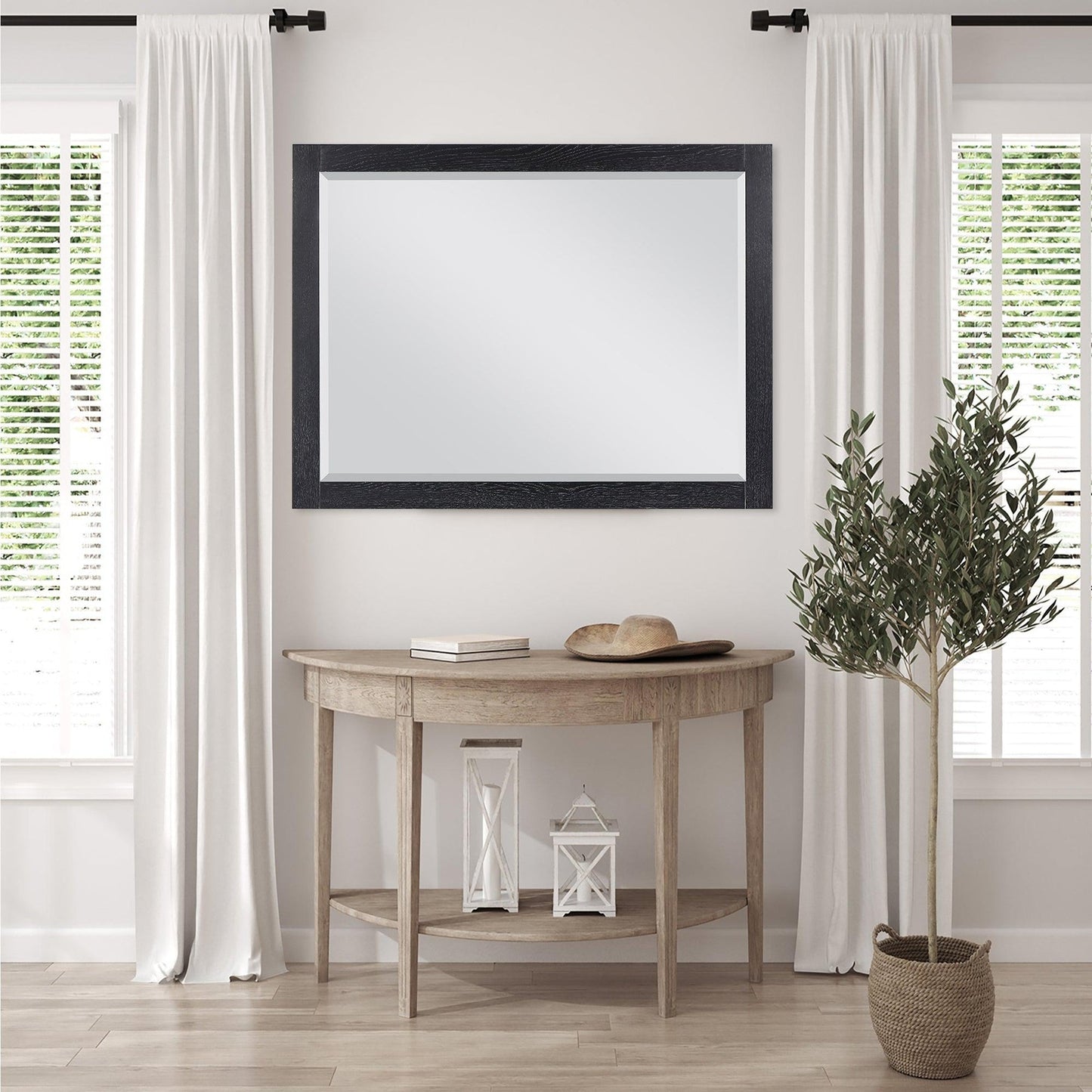 Altair Ivy 48" x 36" Rectangle Black Oak Wood Framed Wall-Mounted Mirror