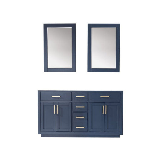 Altair Ivy 60" Royal Blue Freestanding Double Bathroom Vanity Base With Mirror