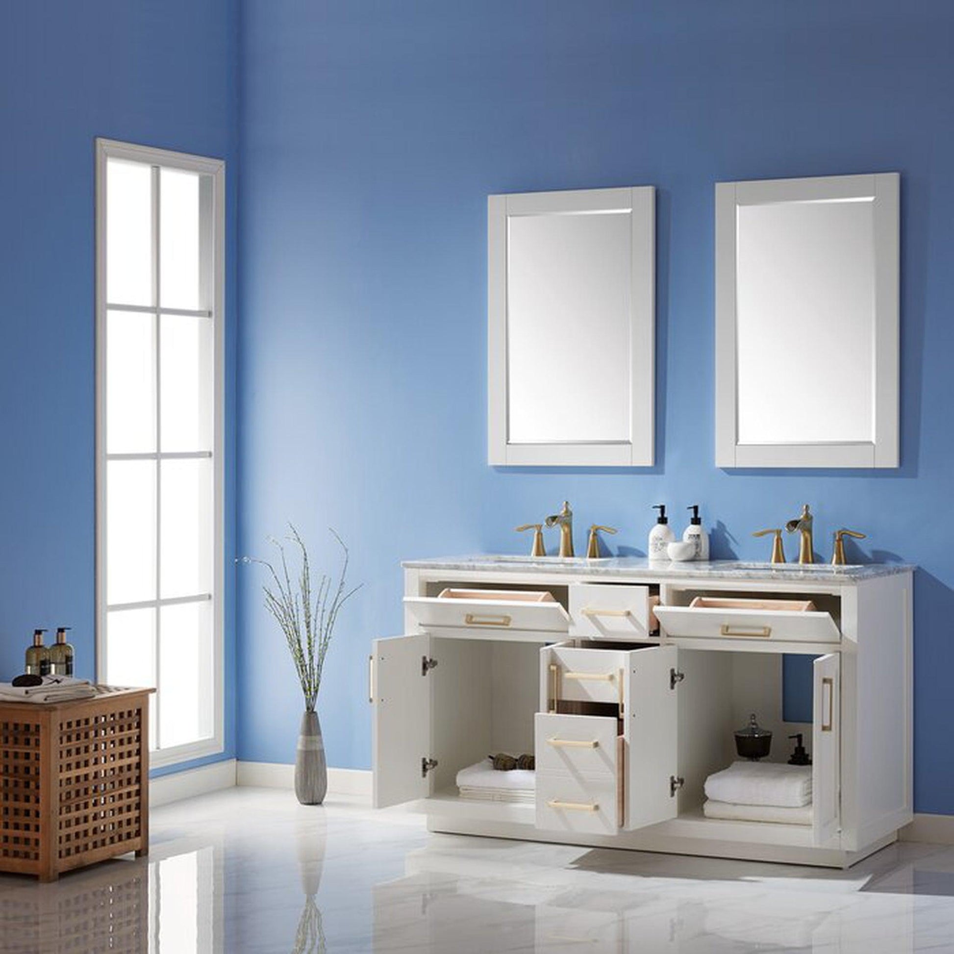 Altair Ivy 60" White Freestanding Double Bathroom Vanity Base With Mirror