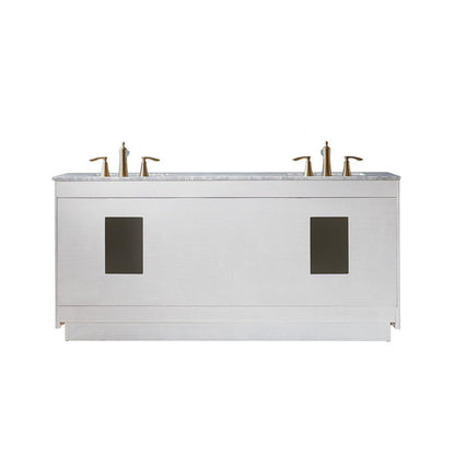 Altair Ivy 72" Double White Freestanding Bathroom Vanity Set With Natural Carrara White Marble Top, Two Rectangular Undermount Ceramic Sinks, and Overflow